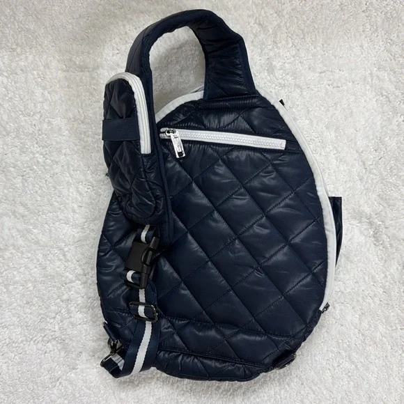 Oliver Thomas Navy Blue Maxxed Out Quilted Tennis Sling Bag with White Accents - Picture 5 of 13